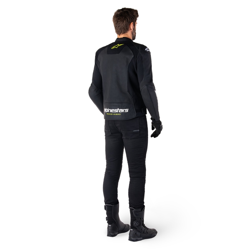 Alpinestars Faster 3 Airflow Musta-valkoinen-keltainen nahkatakki Moottoripyöräily takki