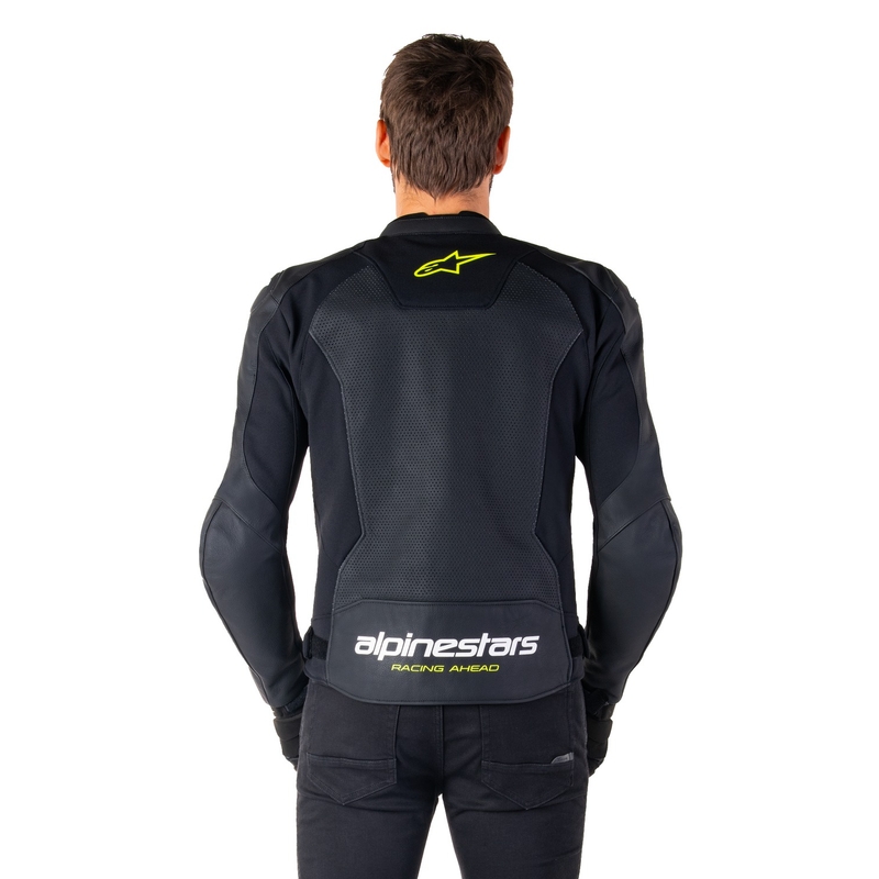 Alpinestars Faster 3 Airflow Musta-valkoinen-keltainen nahkatakki Moottoripyöräily takki