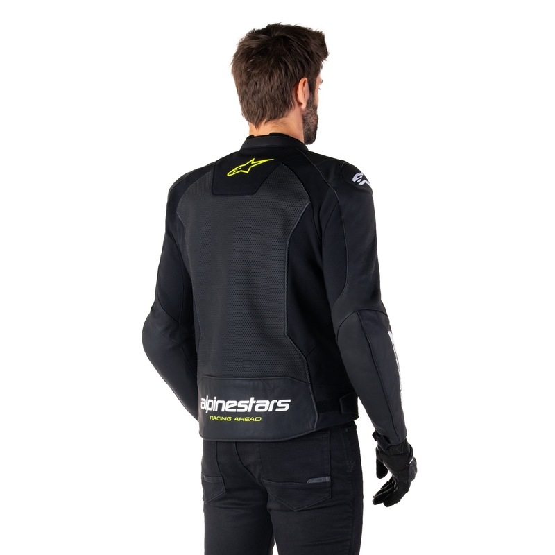 Alpinestars Faster 3 Airflow Musta-valkoinen-keltainen nahkatakki Moottoripyöräily takki