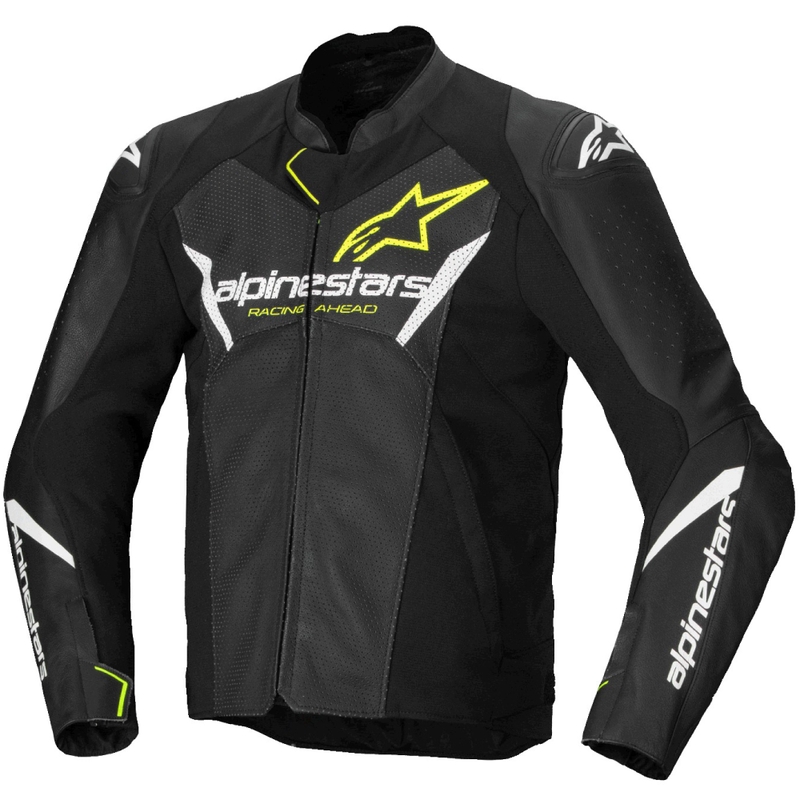 Alpinestars Faster 3 Airflow Musta-valkoinen-keltainen nahkatakki Moottoripyöräily takki