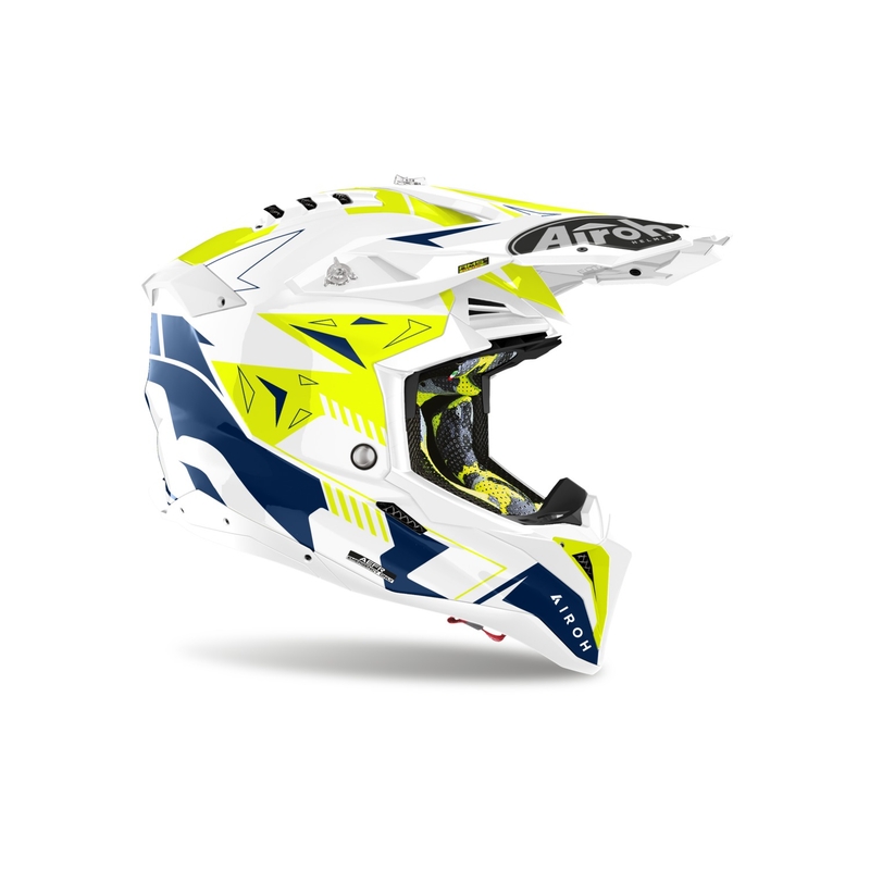 Motocross kypärä Airoh Aviator 3 Spin keltainen-sininen