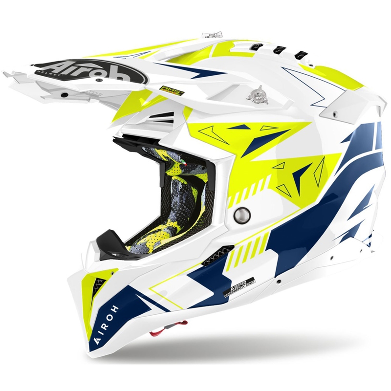 Motocross kypärä Airoh Aviator 3 Spin keltainen-sininen
