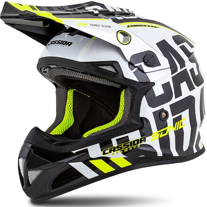 Cassida Cross Cup Sonic Motocross kypärä musta-valkoinen-fluo keltainen