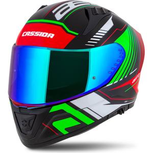 Cassida Aero Drome musta-puna-vihreä-valkoinen integraalinen moottoripyöräilykypärä