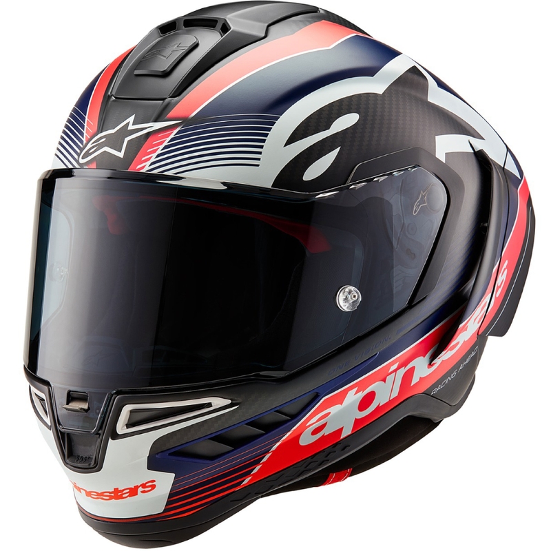Alpinestars Supertech R-10 Team carbon fluo punainen-sininen-valkoinen matta integroitu moottoripyöräilykypärä