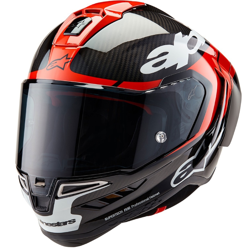 Alpinestars Supertech R-10 Element hiilikuituinen fluo-kokokypärä moottoripyörälle, puna-valkoinen