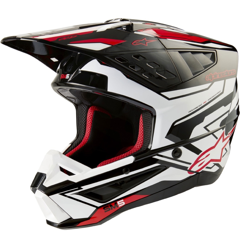 Alpinestars S-M5 Action 2 Musta-valkoinen-fluo-punainen motocross kypärä