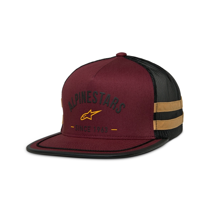 Kšiltovka Alpinestars Backline Trucker cihlově červeno-černo-zlatá