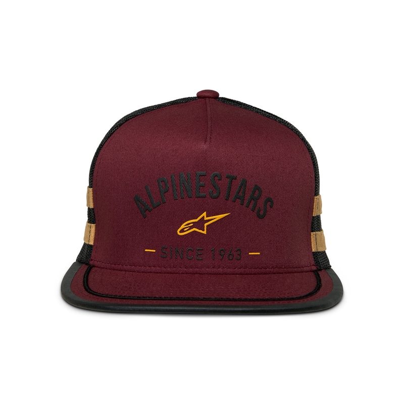 Kšiltovka Alpinestars Backline Trucker cihlově červeno-černo-zlatá