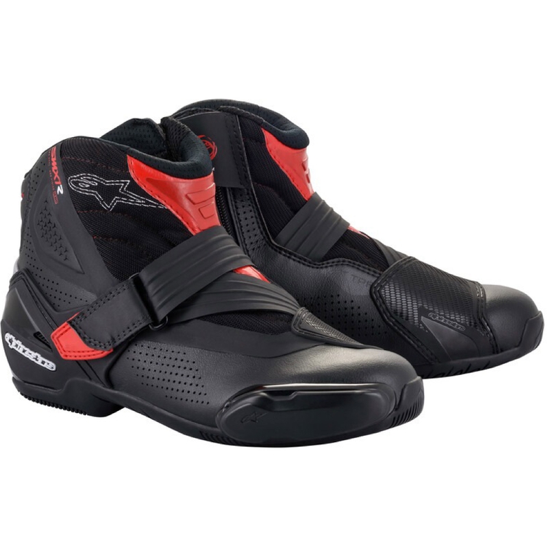 Alpinestars SMX-1 R tuuletetut mustat ja punaiset moottoripyöräsaappaat