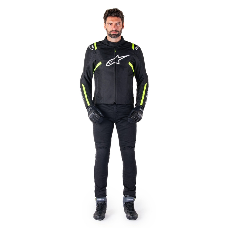 Alpinestars T-SPS 2 Vedenpitävä musta, valkoinen ja fluokeltainen moottoripyöräily takki