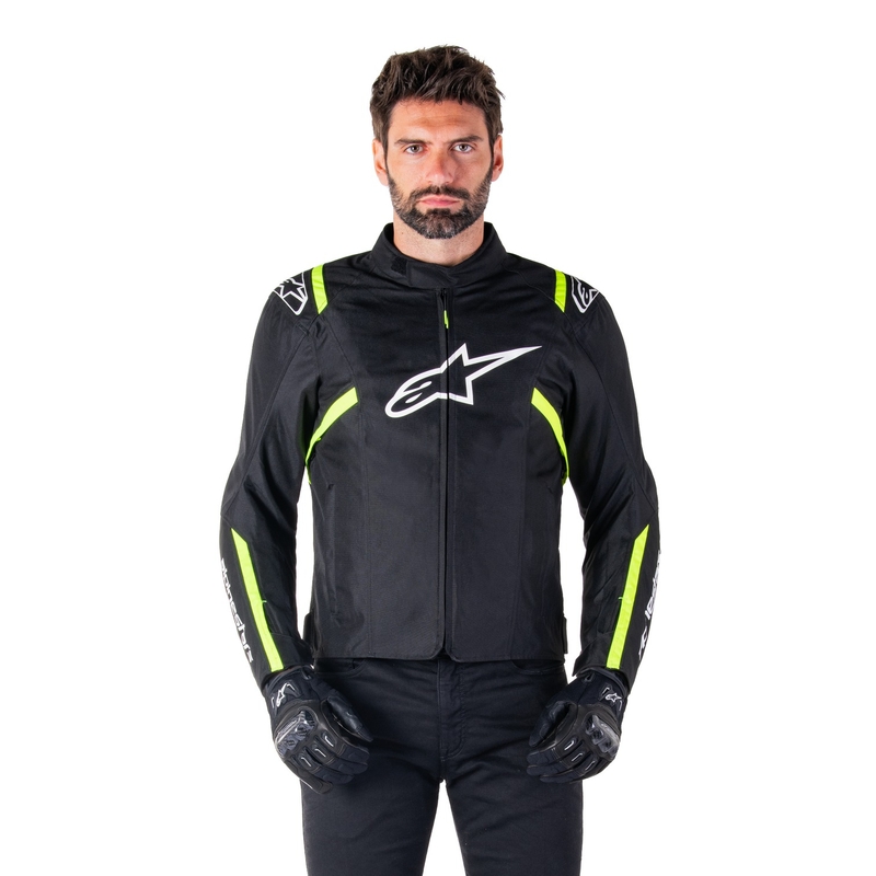 Alpinestars T-SPS 2 Vedenpitävä musta, valkoinen ja fluokeltainen moottoripyöräily takki