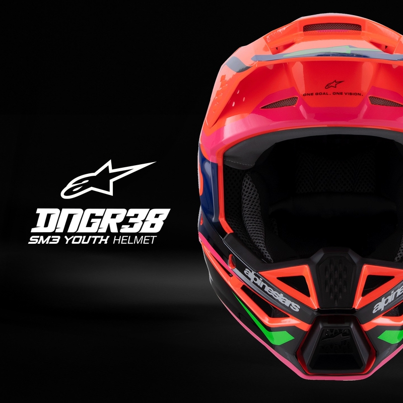 Lasten motocross kypärä Alpinestars S-M3 HAIDEN DEEGAN fluo oranssi-violetti-pink-vihreä
