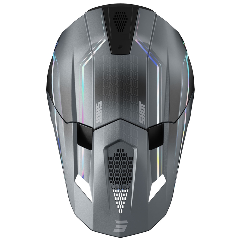 Motocross kypärä Shot Lite Challenger helmiäisharmaa hologrammi