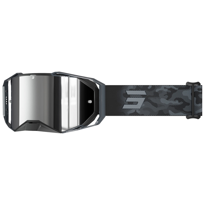 Motocross-lasit Shot Lite Patrol harmaa hopeisella iridium plexillä varustettuna.