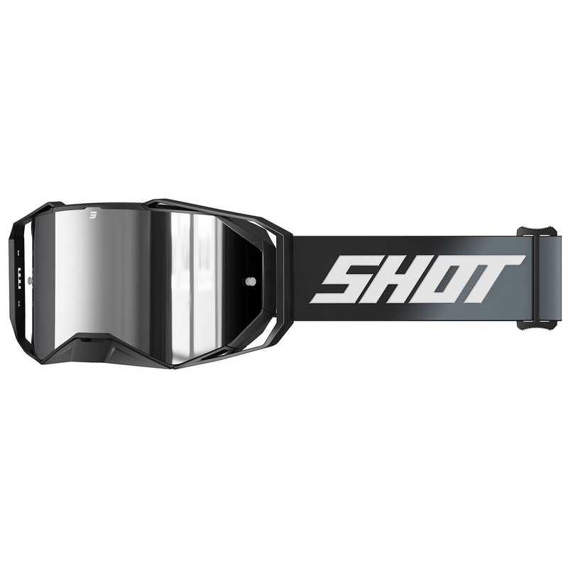 Motocross-lasit Shot Lite Kiinteä musta hopeisella iridium plexillä.