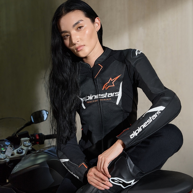 Alpinestars Stella Faster 3 Naisten nahkamoottoripyöräily takki Musta-valkoinen-fluo punainen