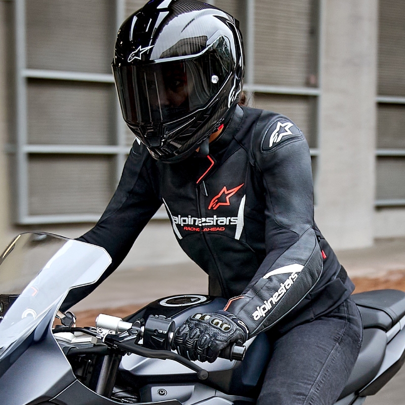 Alpinestars Stella Faster 3 Naisten nahkamoottoripyöräily takki Musta-valkoinen-fluo punainen