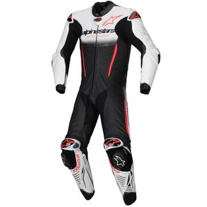 Alpinestars GP-R7 Tech-Air valmis/yhteensopiva valko-musta-fluo-punainen yksiosainen nahkapuku.