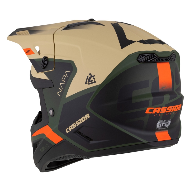 Cassida Cross Cup 2 Napa motocross kypärä matta hiekka-vihreä-oranssi-musta