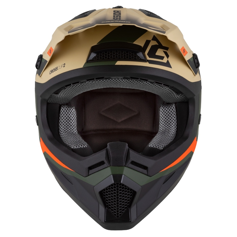 Cassida Cross Cup 2 Napa motocross kypärä matta hiekka-vihreä-oranssi-musta