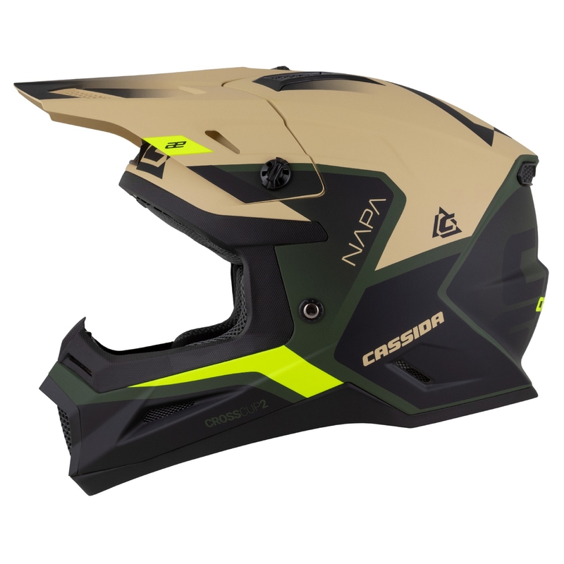Cassida Cross Cup 2 Napa motocross kypärä matta hiekka-vihreä-fluo-kelta-musta