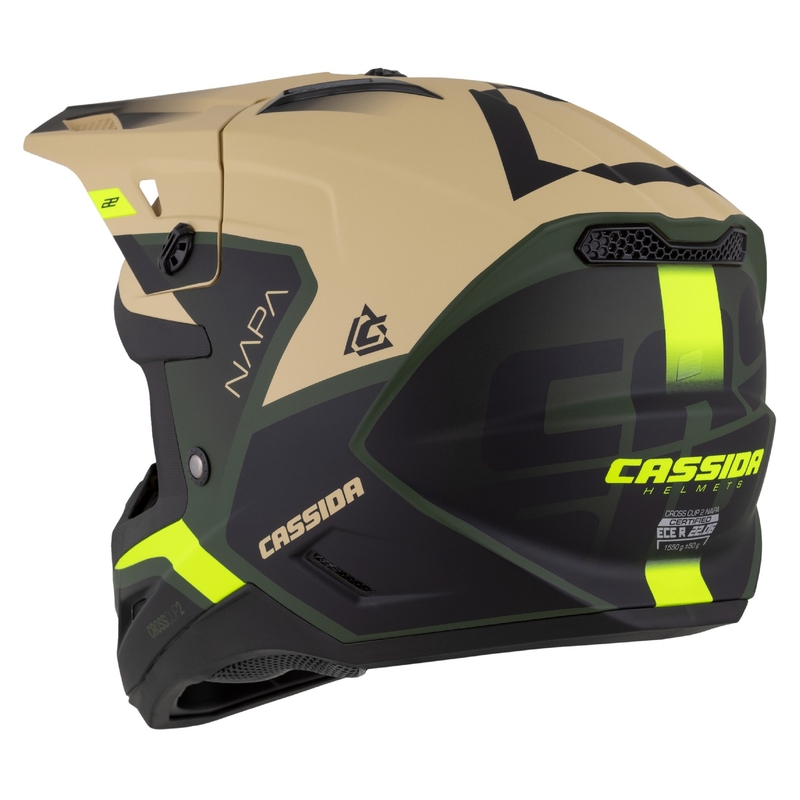 Cassida Cross Cup 2 Napa motocross kypärä matta hiekka-vihreä-fluo-kelta-musta
