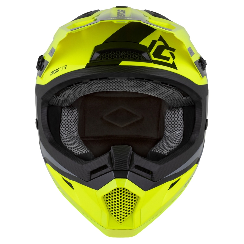 Cassida Cross Cup 2 Napa fluo-kelta-musta-helmi harmaa motocross-kypärä