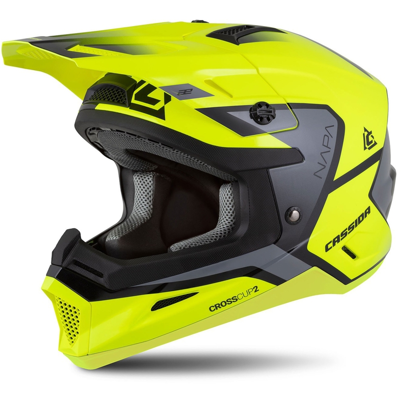 Cassida Cross Cup 2 Napa fluo-kelta-musta-helmi harmaa motocross-kypärä