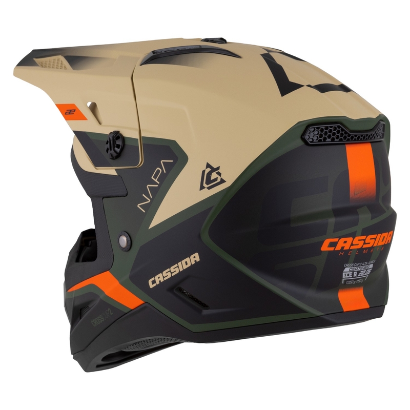 Lasten motocross moottoripyöräilykypärä Cassida Cross Cup 2 Napa matta hiekka-vihreä-oranssi-musta