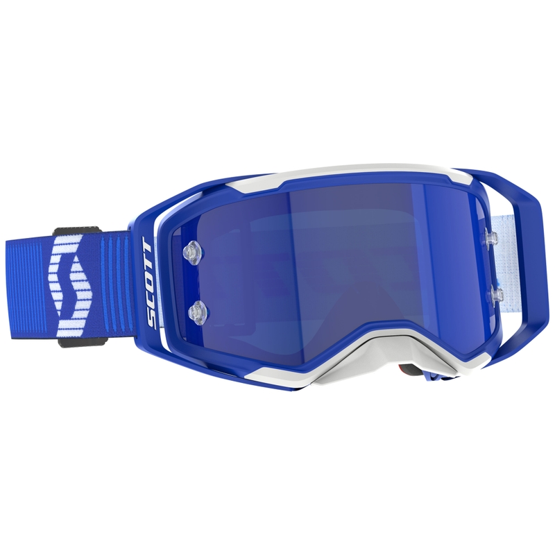 Motocross lasit SCOTT Prospect 2.0 sininen ja valkoinen sinisellä peililasilla.