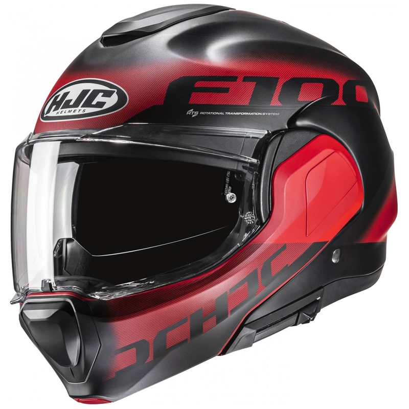 HJC F100 Hetal MC1SF musta-punainen moottoripyöräilykypärä Flip-up kypärä