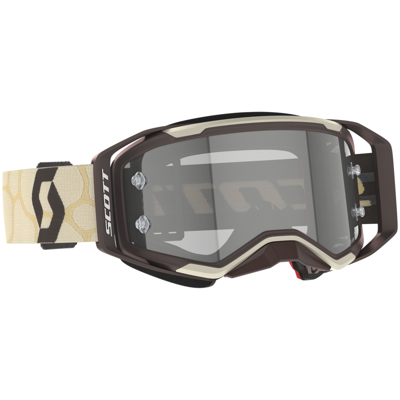 Motocross-lasit SCOTT Prospect 2.0 LS beige-ruskeat harmaalla valoherkällä pleksillä.
