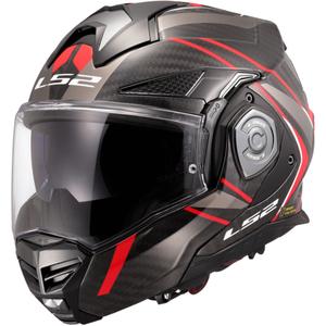 LS2 FF901 Advant X C Future II musta ja punainen kokoontaitettava moottoripyöräkypärä