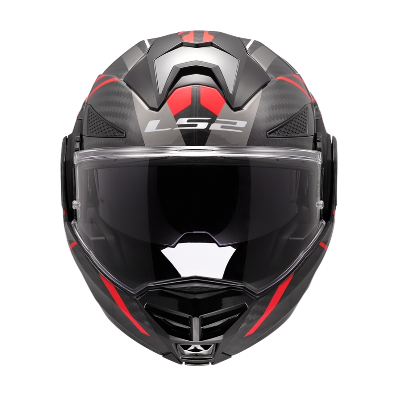 LS2 FF901 Advant X C Future II musta ja punainen kokoontaitettava moottoripyöräkypärä