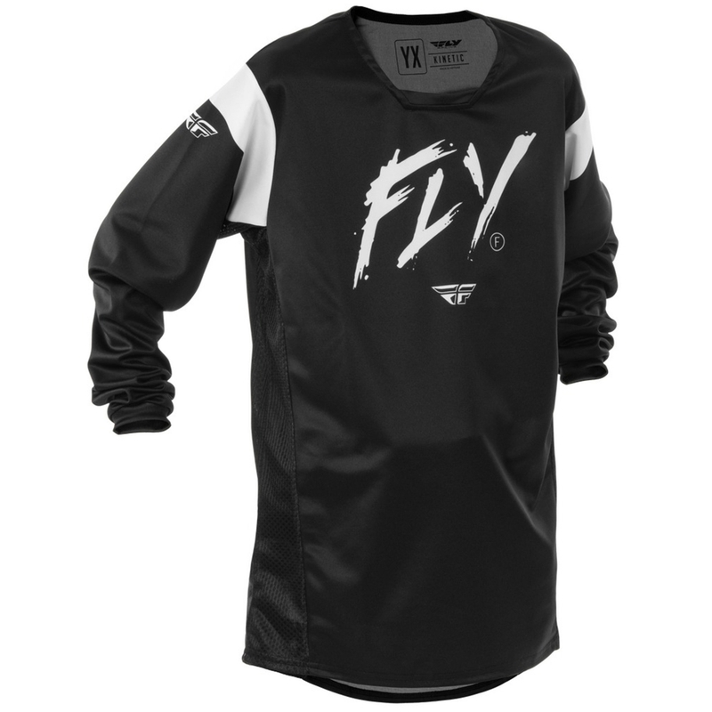 Lasten motocross pelipaita FLY Racing Kinetic Stoke musta ja valkoinen