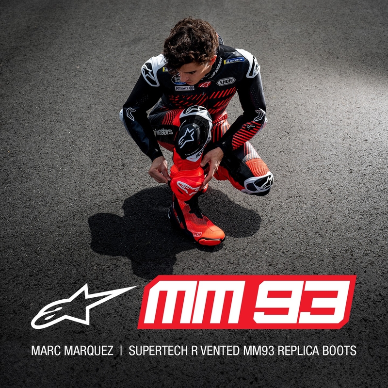 Alpinestars Supertech R Vented rajoitettu painos MM93 Marc Marquez fluo punainen-sininen-musta moottoripyöräsaappaat