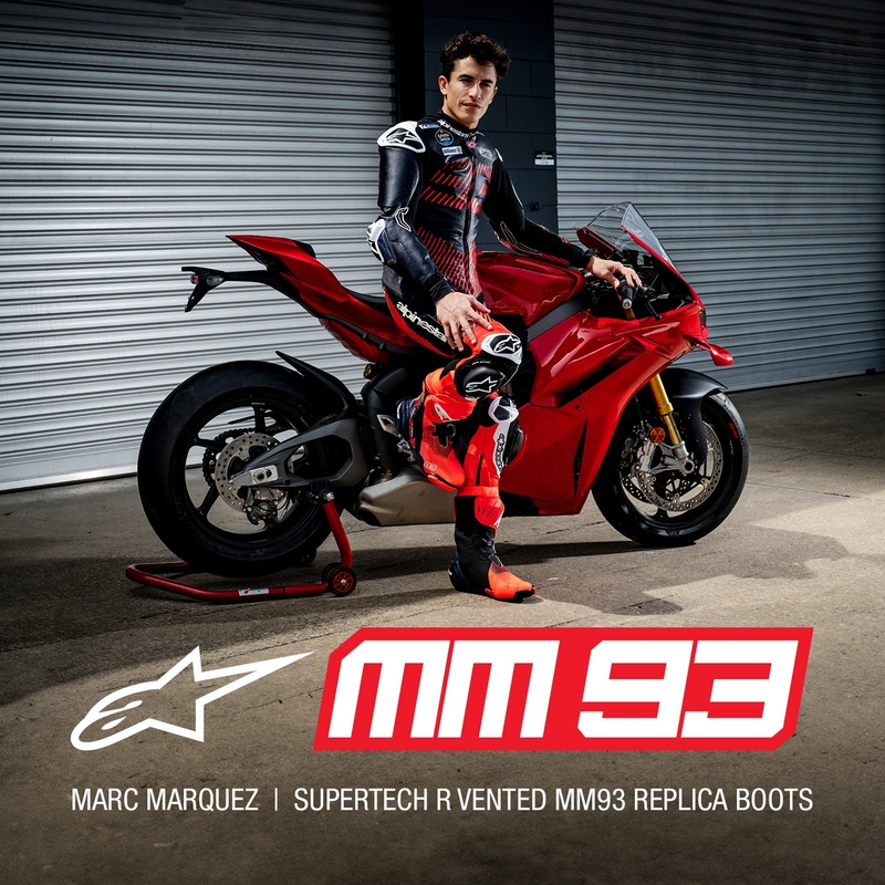 Alpinestars Supertech R Vented rajoitettu painos MM93 Marc Marquez fluo punainen-sininen-musta moottoripyöräsaappaat