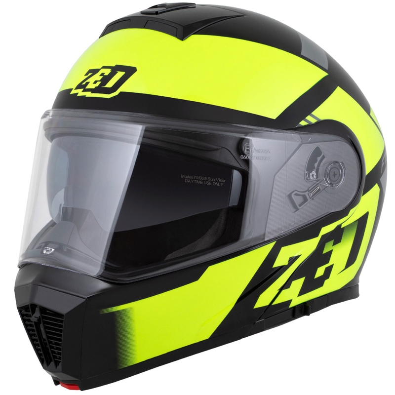 Flip-up moottoripyöräilykypärä ZED F19 musta-fluo keltainen