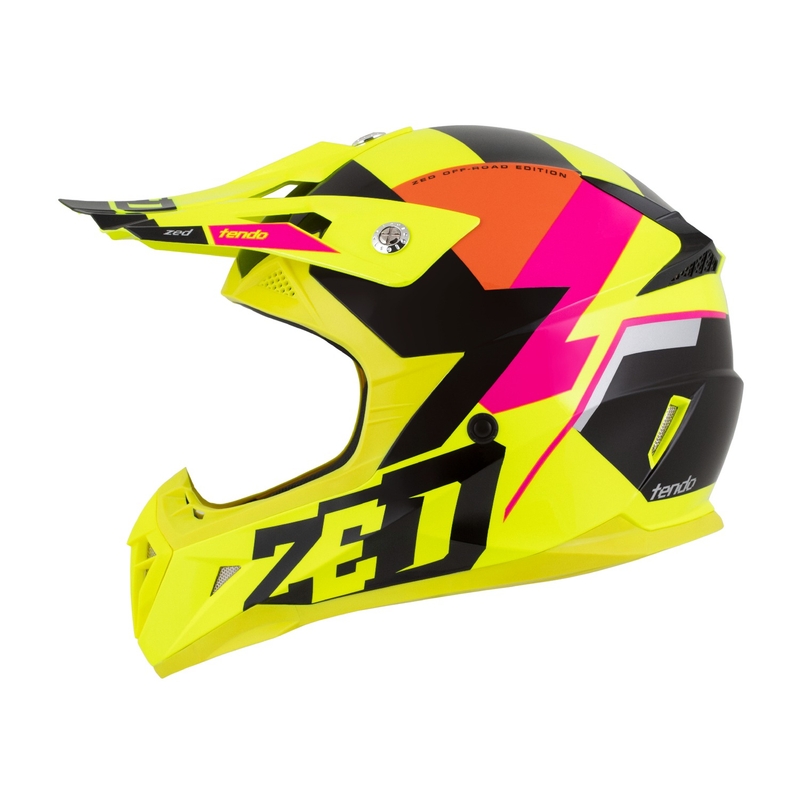 Lasten motocross kypärä ZED X1.9 Tendo fluo keltainen-vaaleanpunainen-oranssi-musta