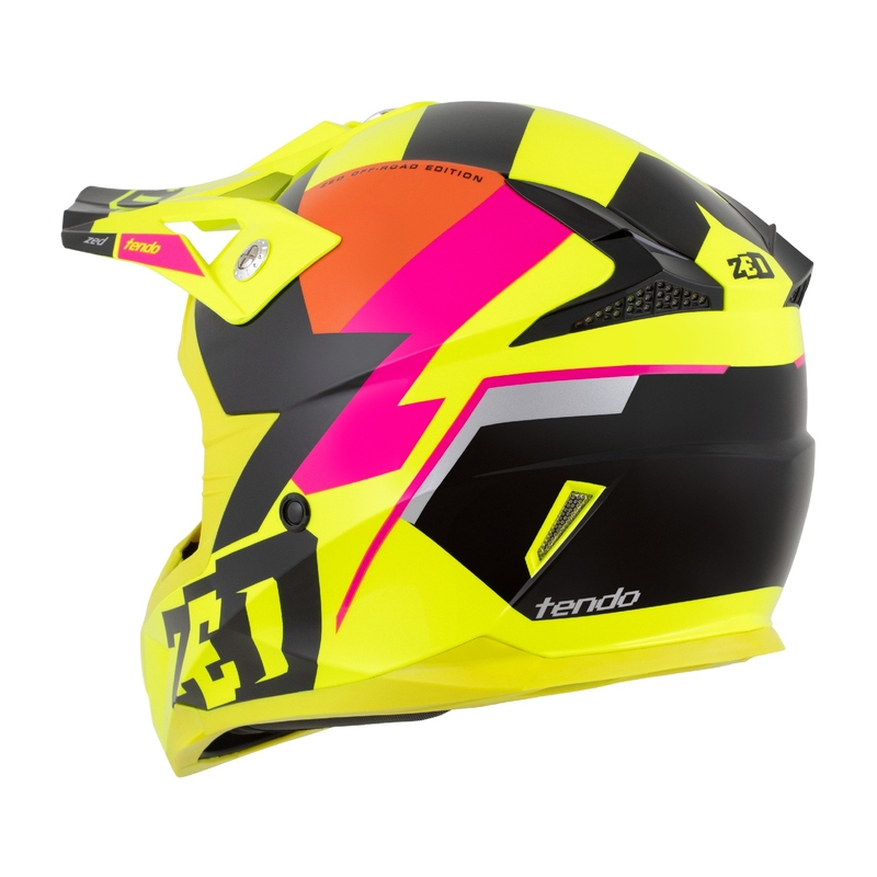 Lasten motocross kypärä ZED X1.9 Tendo fluo keltainen-vaaleanpunainen-oranssi-musta