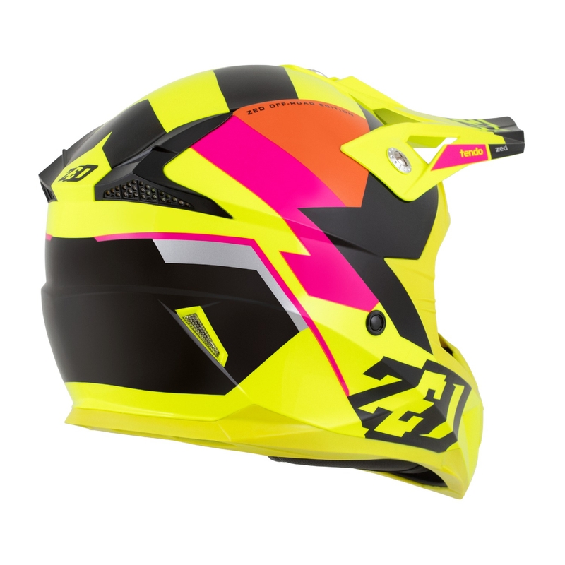 Lasten motocross kypärä ZED X1.9 Tendo fluo keltainen-vaaleanpunainen-oranssi-musta