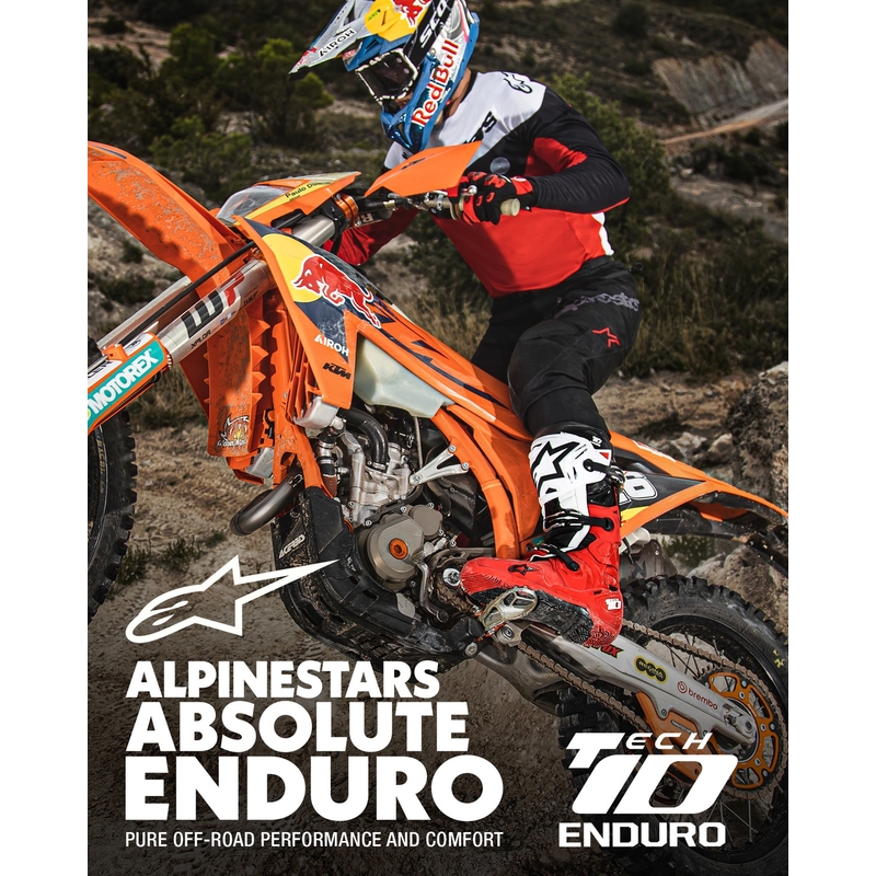 Alpinestars Tech 10 Enduro punainen-musta-valkoinen moottoripyörä saappaat