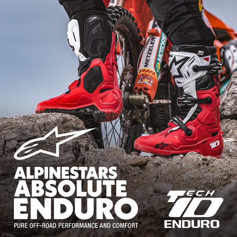 Alpinestars Tech 10 Enduro punainen-musta-valkoinen moottoripyörä saappaat