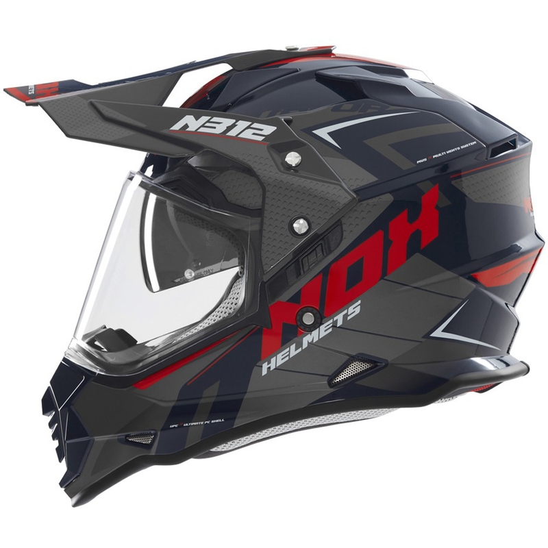 Enduro moottoripyöräilykypärä NOX N312 Vapor musta-sininen-punainen