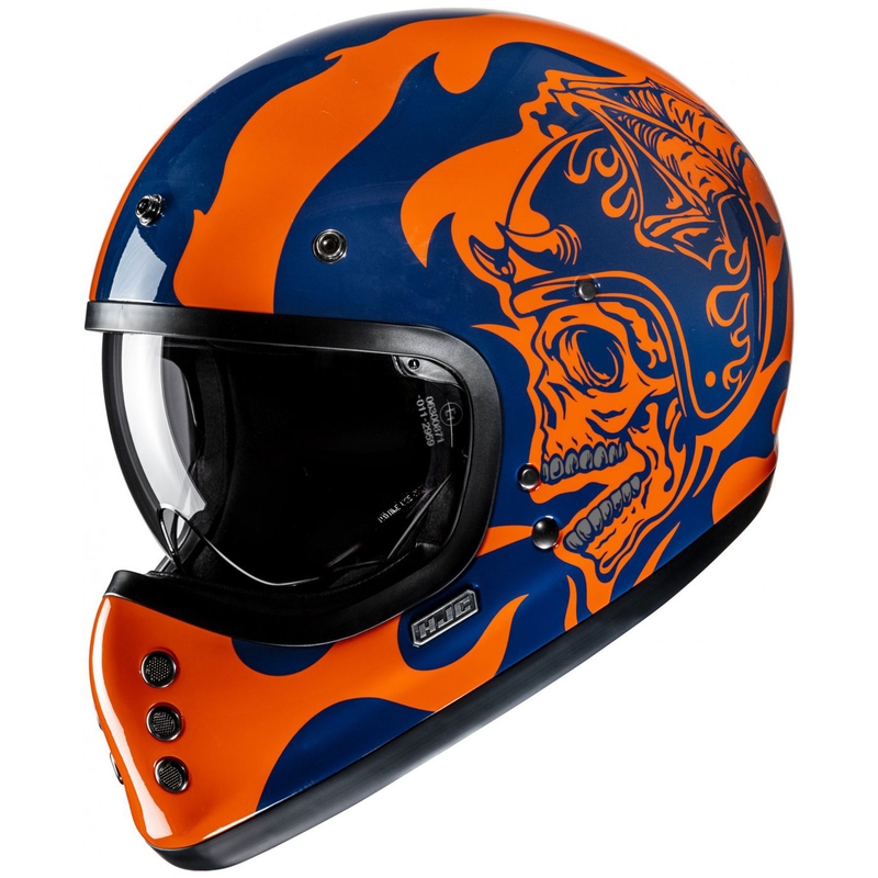 Integroitu moottoripyöräilykypärä HJC V60 Flame MC27 oranssin sininen
