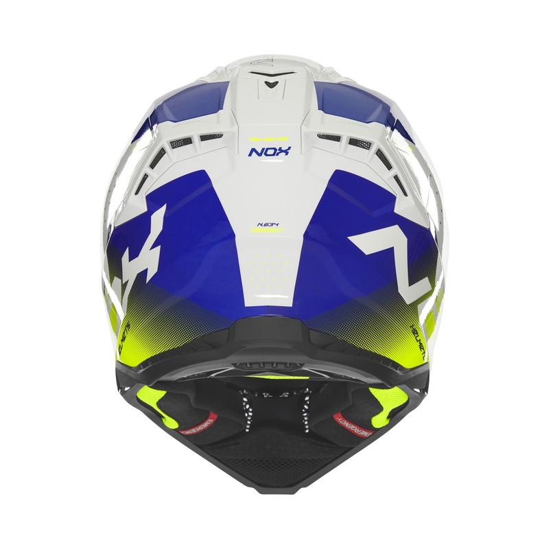 Motokrosová helma NOX N634 bílo-modro-fluo žlutá