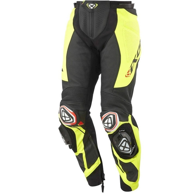 IXON Vortex 3 musta-fluo-keltaiset nahkaiset moottoripyöräilyhousut