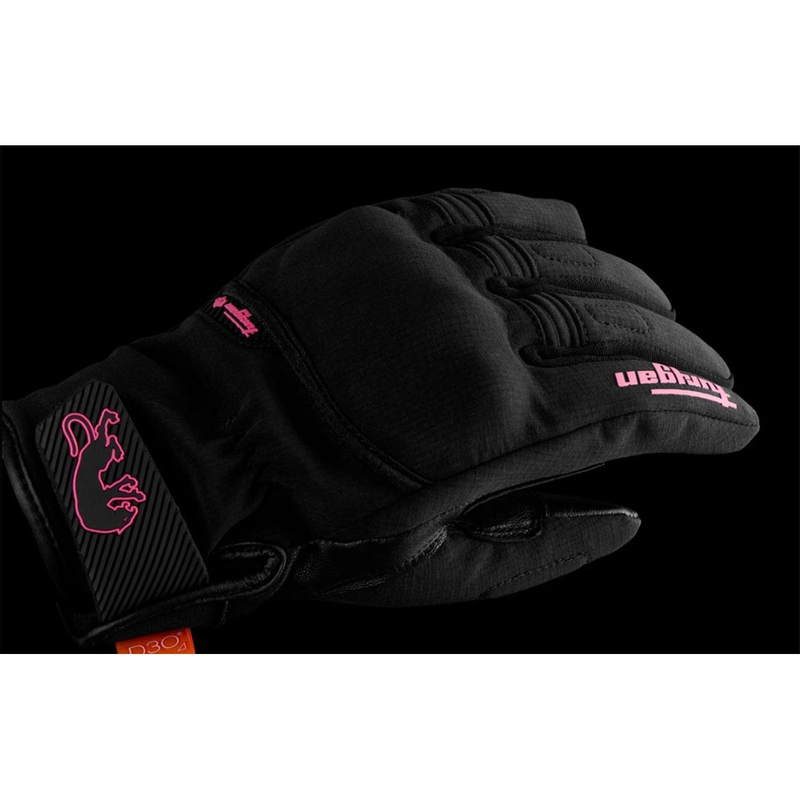 Naisten Furygan Jet Lady All Season D3O® Evo Mustat ja vaaleanpunaiset moottoripyöräkäsineet