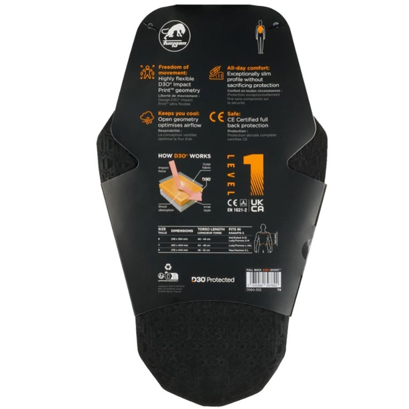 Furygan Full Back Fury D3O® Ghost™ Level 1 -selkäsuojain